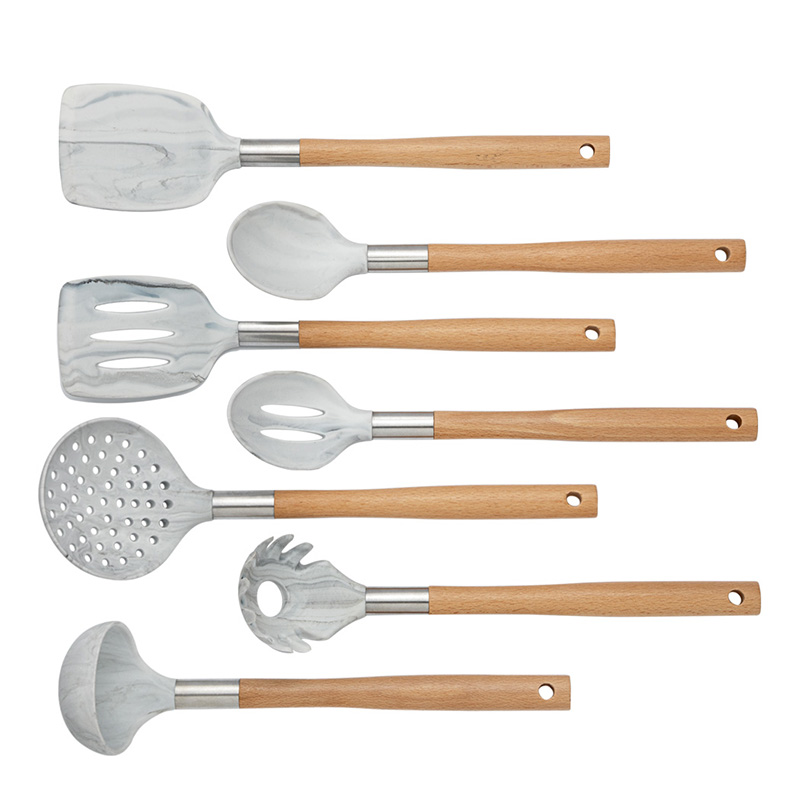 Nuevos arribos de diseño de mármol Siete piezas de silicona cocina utensilios de utensilios