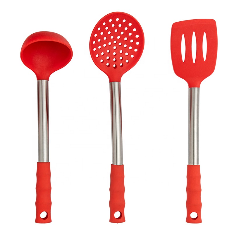 Moda color rojo 6 piezas utensilios de cocina silicona conjunto para cocinar